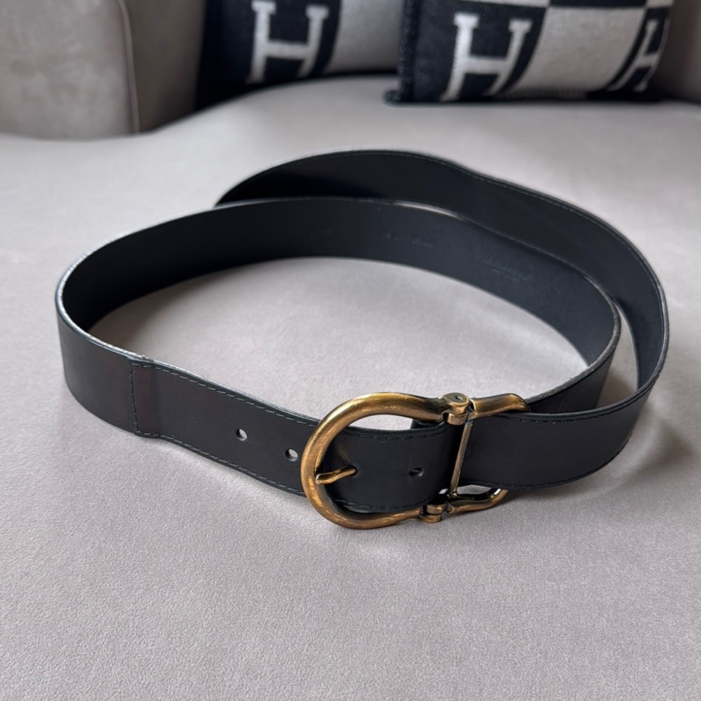 Dolce & Gabbana Dark Leather Belt with Brass Buckle